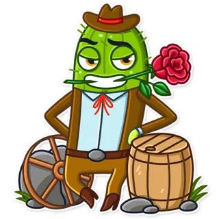 😏 cactus, western, cowboy, rose, cartoon, barrel, wheel telegram sticker
