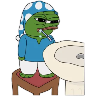 🦷 Pepe the Frog Pepe de Kikker, Meme, Cartoon, Tandenborstel, Pyjama, Slaperig, Internetmeme telegram sticker