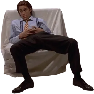 😒 Patrick Bateman American Psycho Patrick Bateman, American Psycho, Filme, Personagem, Sentado, Homem telegram sticker
