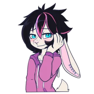😏 Bunny furry, bunny, anthropomorphic, anime style, cute, purple hoodie, cartoon telegram sticker