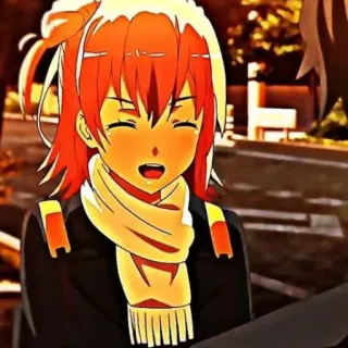 🖇 anime, meisje, glimlachend, sjaal, oranje haar telegram sticker