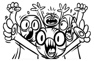 😡 Menge, Cartoon, Feier, Aufregung, Party, Hände hoch, Jubel telegram sticker