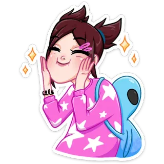 ☺️ girl, cartoon, cute, stars, pink, cheerful, illustration telegram sticker