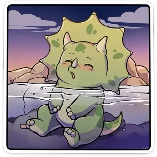 ⭐ dinosaure, Tricératops, mignon, dessin animé, animal, bébé dinosaure, nage telegram sticker