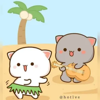 💃 @hotlve cartoon, cat, beach, ukulele, dancing, tropical telegram sticker