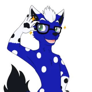 🥳 Furry, Antro, Animal, Desenho animado, Personagem, Óculos, Azul, Branco whatsapp sticker