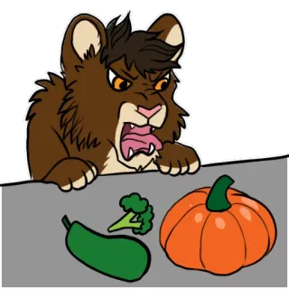 😠 lion, légumes, brocoli, citrouille, courgette, en colère, dessin animé whatsapp sticker