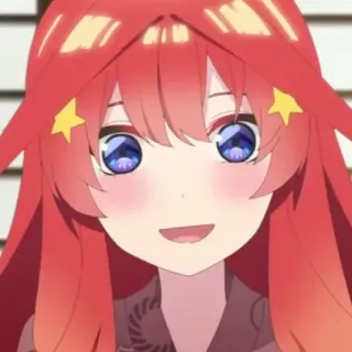 ☕️ Itsuki Nakano The Quintessential Quintuplets anime, garota, sorrindo, cabelo ruivo, fofa telegram sticker
