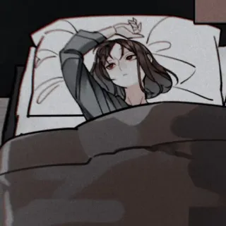 🩺 sleeping, tired, bed, cartoon, anime, woman, lazy telegram sticker