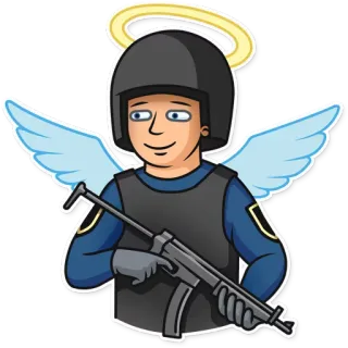 👼 銃, 天使, 翼, 軍隊, 武器, ヘルメット telegram sticker