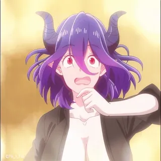 😦 アニメ, 悪魔, 紫髪, 角, 怖い whatsapp sticker