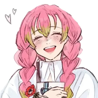 😊 Mitsuri Kanroji Demon Slayer anime, character, cute, pink hair, happy, smile, fan art, demon slayer telegram sticker