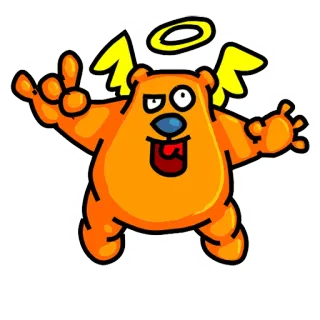 😇 cartoon bear, angel wings, halo, rock and roll, sticker telegram sticker