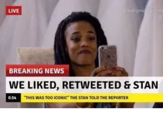 🤩 WE LIKED, RETWEETED & STAN internet slang, meme, social media, breaking news telegram sticker