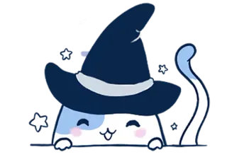👋 gato, mago, bruxa, chapéu, estrelas, fofo, magia, halloween telegram sticker