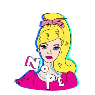 👩 NOPE nö, Cartoon, Puppe, Illustration, Mädchen, blond, rosa telegram sticker