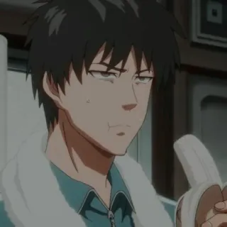 📎 anime, personaje, hombre, comiendo, plátano, comida telegram sticker