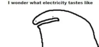 ⚡ I wonder what electricity tastes like electricity, question, curious, stick figure, meme telegram sticker