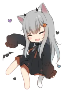 😈 Anime, Kawaii, Lindo, Chibi, Chica gato, Dibujos animados, Pegatina whatsapp sticker