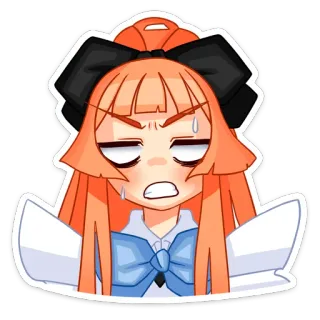 😠 Аниме, Мультфильм, Наклейка, Милый, Девушка, Выражение, Смущенный, Рыжие волосы whatsapp sticker