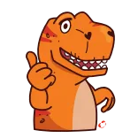 👍 dinosauro, t-rex, cartone animato, animale, arancione, pollice su, carino telegram sticker