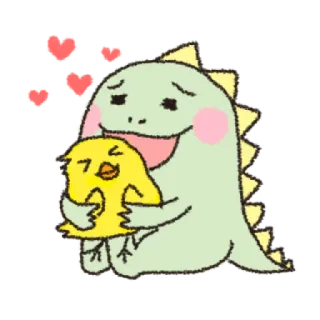 😊 dinosaurio, pollito, amor, lindo, dibujos animados, animal, amistad telegram sticker