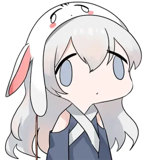 😐 anime, chibi, kawaii, bunny hat, girl, cartoon whatsapp sticker