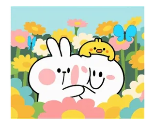 😜 зайчик, цыплёнок, цветы, милый, мультик telegram sticker