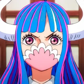 👿 Yamato One Piece Anime, Mädchen, Hörner, Rosa, Blau telegram sticker
