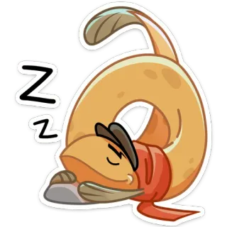 😴 Z Z Z 鱼, 睡觉, 卡通, 帽子, 围巾, zzz telegram sticker