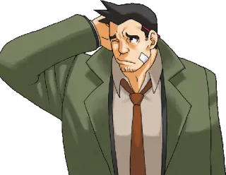 😓 Dick Gumshoe Ace Attorney detektyw, smutny, anime, gra, zdezorientowany telegram sticker