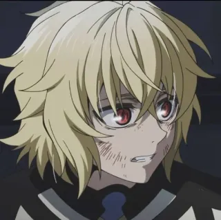 😬 Mikaela Hyakuya Owari no Seraph Anime, Mangá, Vampiro, Personagem, Cabelo Loiro, Olhos Vermelhos telegram sticker