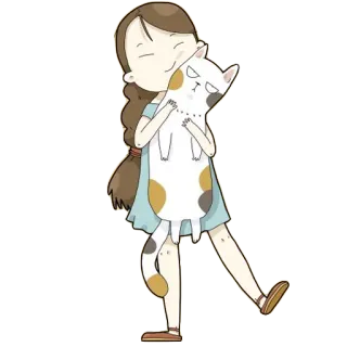 🤗 menina, gato, abraço, fofo, desenho animado, animal de estimação, amizade whatsapp sticker