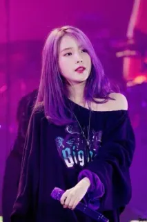 🦋 Big K-pop, cantor, cabelo roxo, IU, Idol, artista feminina whatsapp sticker