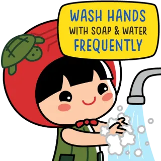 💧 WASH HANDS WITH SOAP & WATER FREQUENTLY se laver les mains, savon, eau, hygiène, santé, dessin animé, tortue, propre telegram sticker