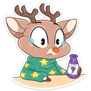🍷 กวาง, การ์ตูน, สัตว์, สติกเกอร์, เศร้า, ร้องไห้, ขวด, น้ำผลไม้ telegram sticker