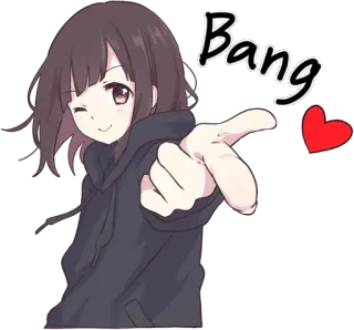 ❤️ Bang Anime, Ragazza, Frangia, Pistola con le dita, Carino, Occhiolino telegram sticker