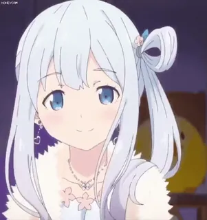 🤍 anime, girl, cute, smiling, white hair telegram sticker