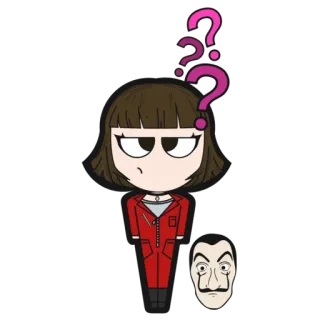 🤔 Tokyo Money Heist Tokio, Haus des Geldes, La Casa de Papel, Charakter, Fragezeichen, roter Overall whatsapp sticker