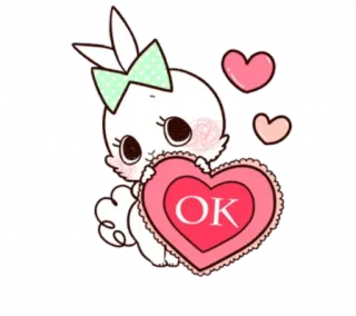 ❤️ OK coelho, coração, fofo, kawaii, ok, adesivo telegram sticker