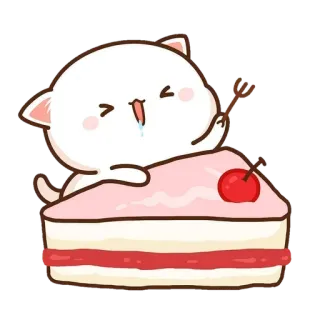 😋 кот, торт, вишня, милый, наклейка telegram sticker