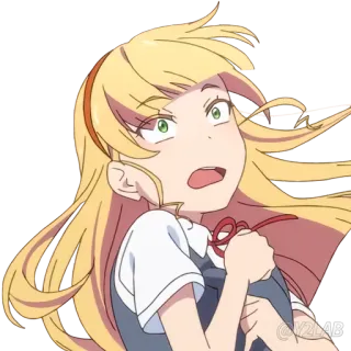 😵 Аниме, Девушка, Блондинка, В шоке, Мультфильм, Выражение whatsapp sticker