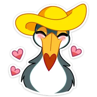 💕 bird, hat, cute, hearts, cartoon, animal telegram sticker