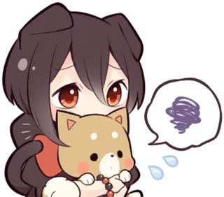 🌀 Chibi, Anime, Cachorro, Triste, Chorando, Desenho animado, Kawaii whatsapp sticker