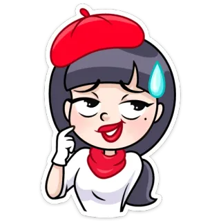 😏 женщина, мультфильм, берет, художник, ухмылка, милый telegram sticker