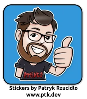 📲 Stickers by Patryk Rzucidlo
www.ptk.dev Мультфильм, Большой палец вверх, Позитив, Очки, Разработчик, Веб-сайт telegram sticker