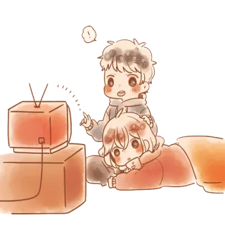 📽 Cartone animato, TV, Coppia, Guardando, Carino, Anime telegram sticker