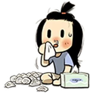 😢 doente, constipação, gripe, lenço, desenho animado, anime, doente, congestão telegram sticker