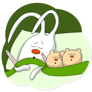 😷 sick, ill, thermometer, cartoon, bed, cute telegram sticker