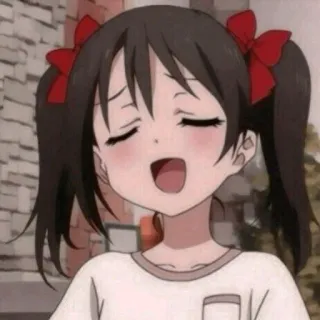 💛 anime, cô gái, nơ đỏ, mỉm cười, vui vẻ telegram sticker